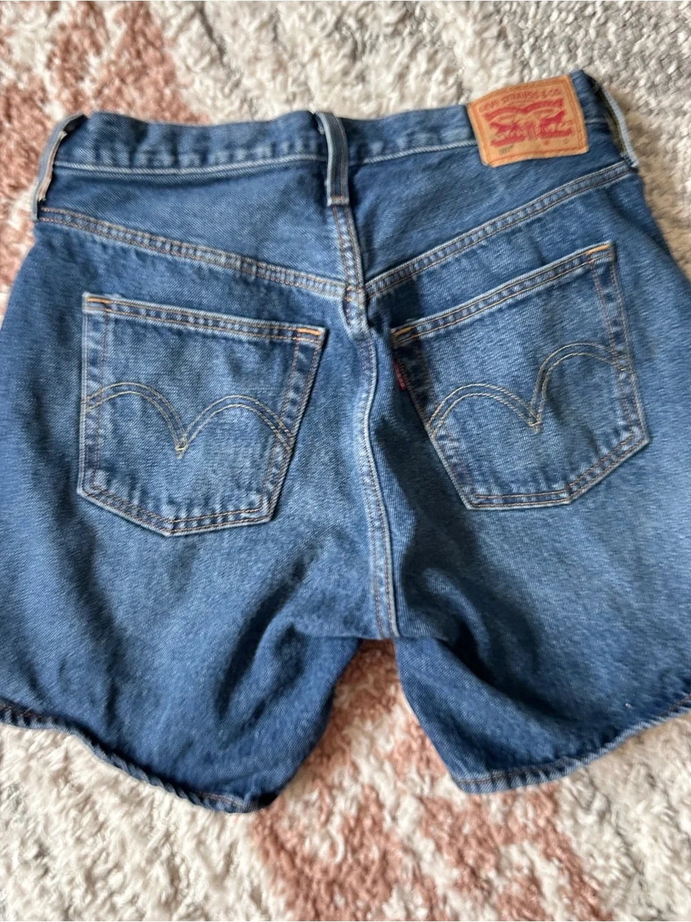 ❤️ Levi’s 5️⃣0️⃣1️⃣ Mid Thigh 501 Dark Blue Jean Shorts Hidden Button Fly